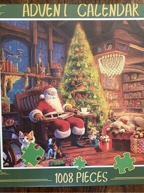 Festive Santa Christmas Advent Calendar Puzzle - Red & Green